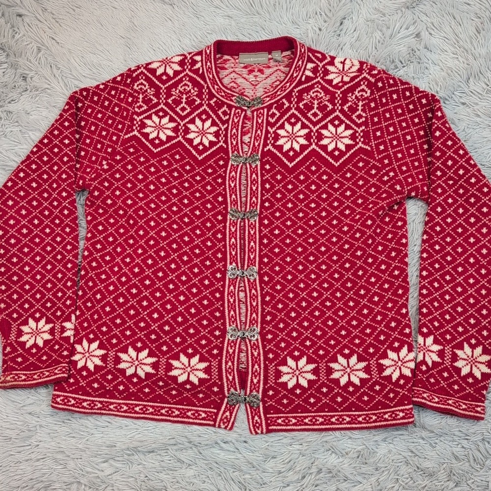 Croft & Barrow Sweater Womens M Red Cardigan Grandma Snowflake Christmas Soft